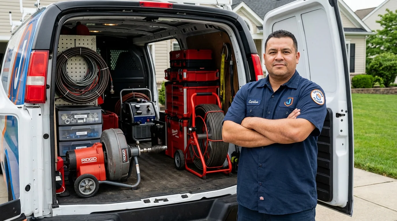 Professional drain cleaning equipment and Johns Plumbing LLC plumber in Estell Manor