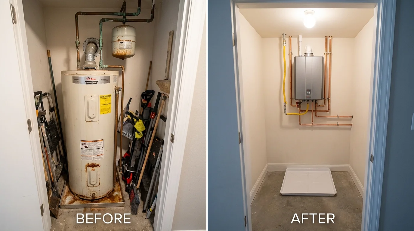 Tank water heater versus wall-mounted tankless unit comparison for Estell Manor, NJ homeowners