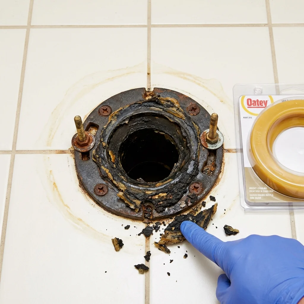 Failed wax ring showing water seepage at the base of a toilet in a Estell Manor, NJ home