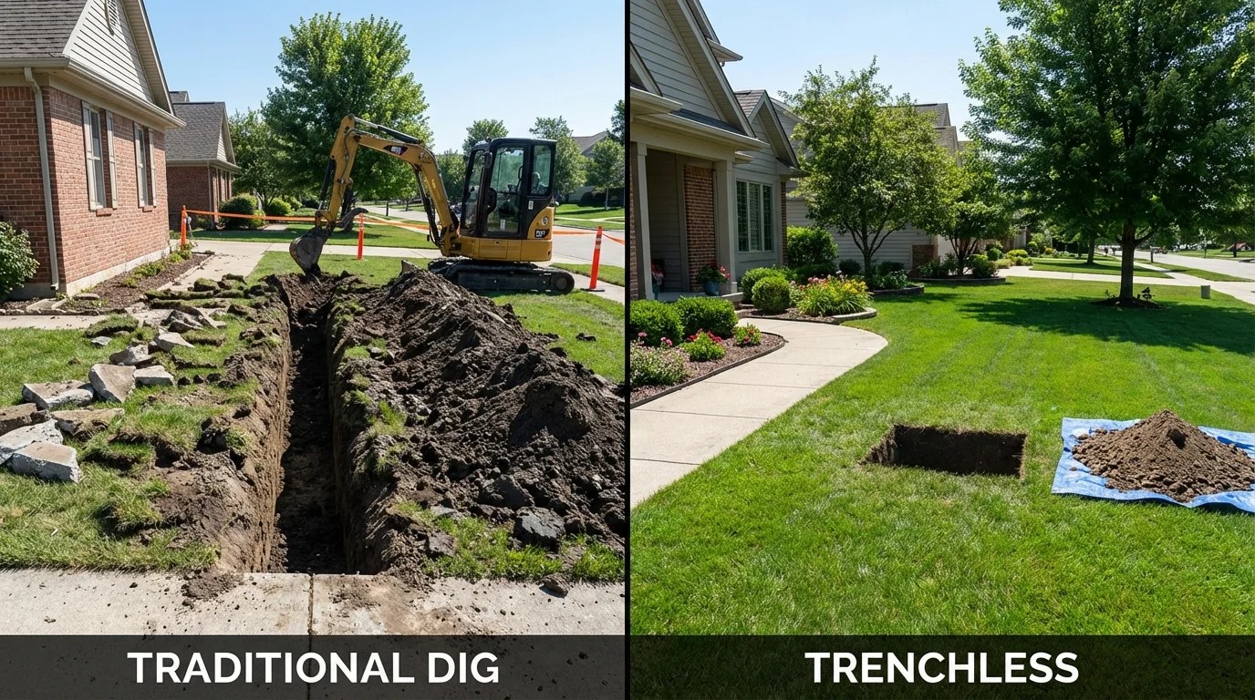 Trenchless sewer repair with minimal yard damage versus traditional excavation in Estell Manor, NJ